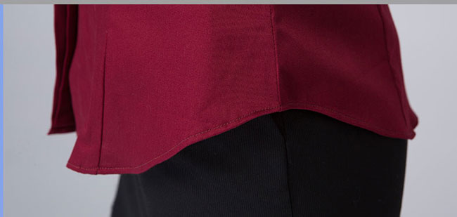 娃娃領長袖女襯衫款式下擺細節特寫圖