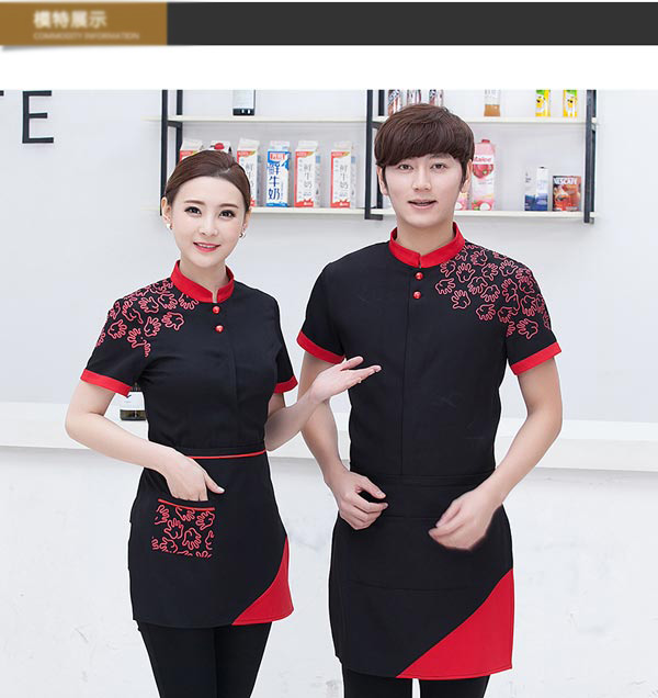 黑色短袖餐飲服務員工作服訂做展示圖