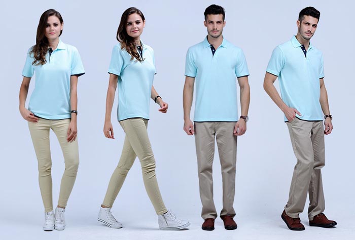 薄荷綠色雙下擺短袖翻領t恤衫款式前后效果展示圖