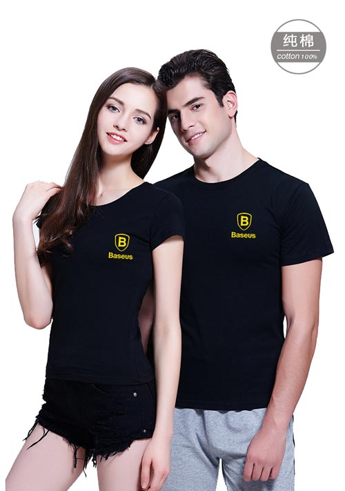 黑色短袖純棉圓領t恤衫