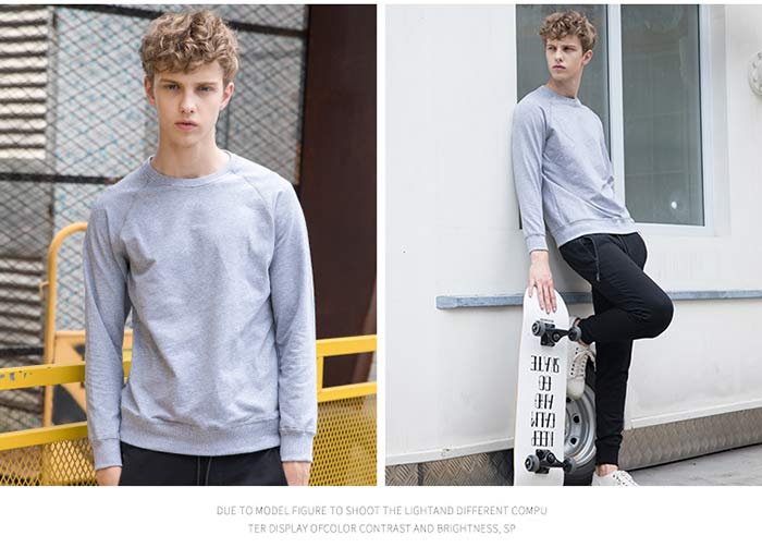 純色圓領(lǐng)衛(wèi)衣定制之花灰色模特實(shí)穿效果展示圖