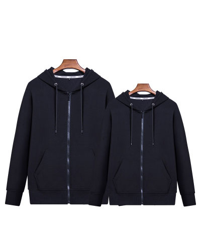 黑色連帽拉鏈線圈衛衣定制