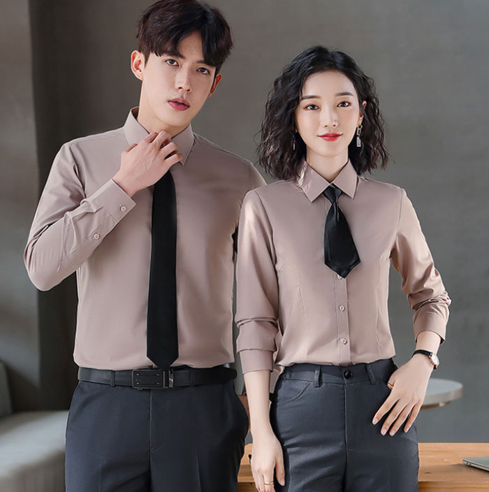 男女款杏色款職業襯衫定制批發模特展示效果圖