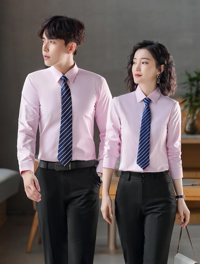 粉色款男女職業襯衫定做批發模特展示效果圖