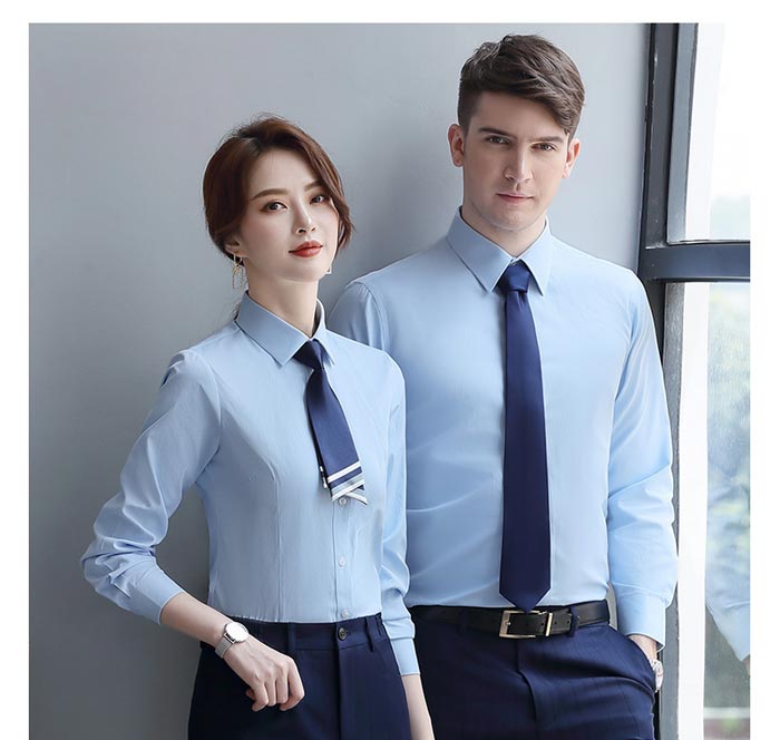淺藍(lán)色職業(yè)長(zhǎng)袖襯衫男女模特效果圖