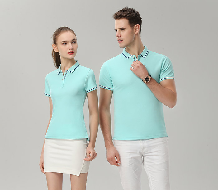 1898號時尚翻領短袖POLO衫定做淺藍綠色模特展示圖