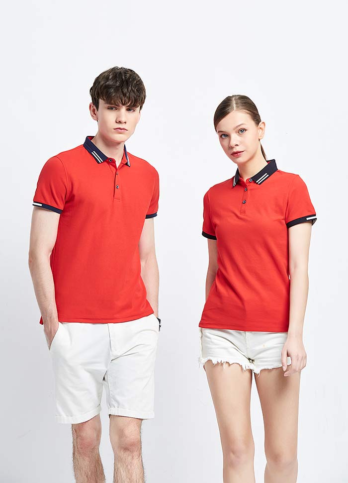 220克錦上添花翻領短袖POLO衫定做之紅色款式模特圖